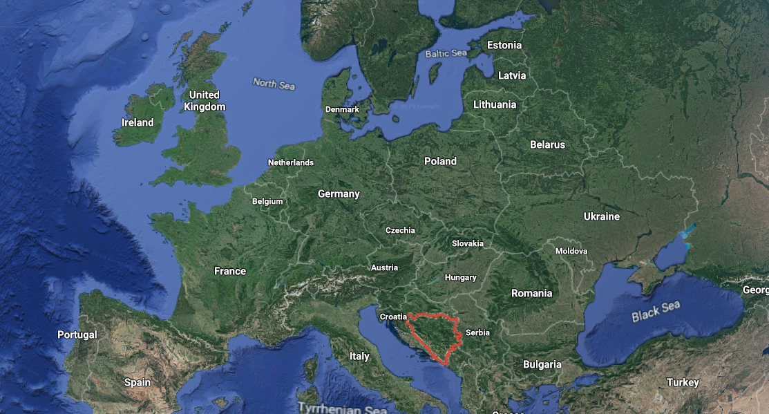 Area of Bosnia and Herzegovina in Europe