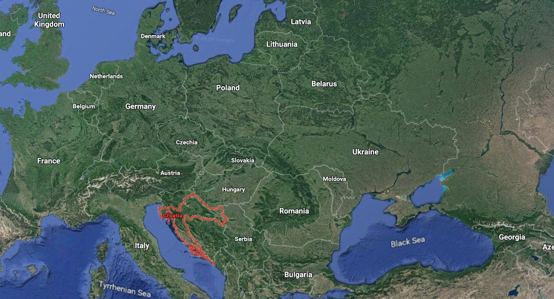 Area of Croatia in Europe