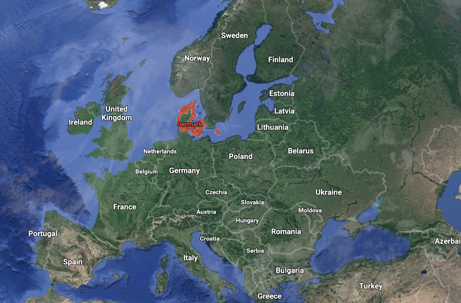 Area of Denmark in Europe